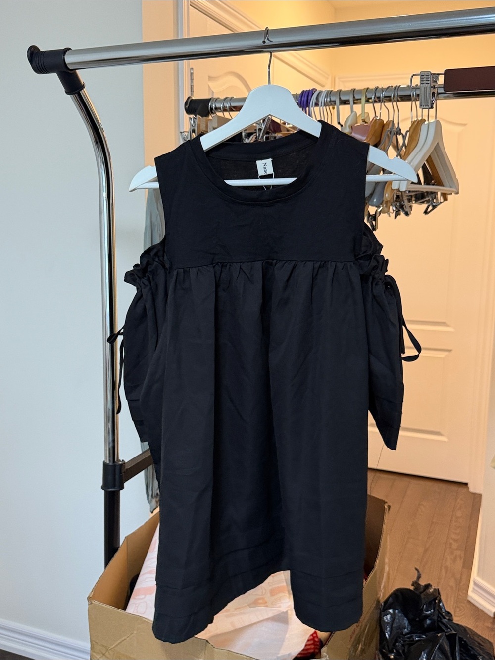 Black Cold-Shoulder Babydoll Top